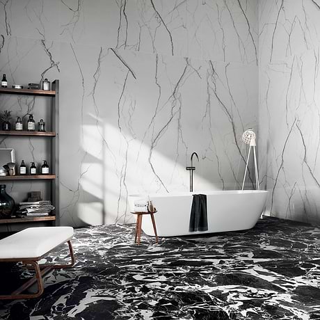 Drama Breach Black & White 24x48 Polished Porcelain Tile