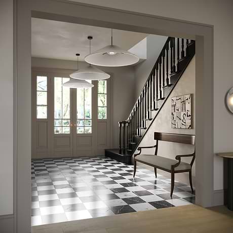 Fortunato Calacatta White and Nero Marquina Black 12x12 Polished Porcelain Checkerboard Tile