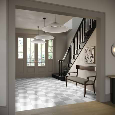 Fortunato Amani Gray and Calacatta White 12x12 Polished Porcelain Checkerboard Tile