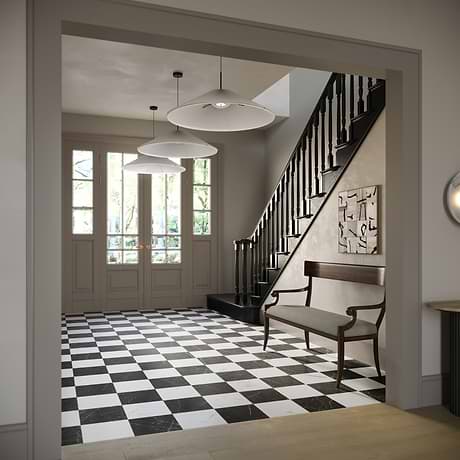 Fortunato Calacatta White and Nero Marquina Black 12x12 Matte Porcelain Checkerboard Tile