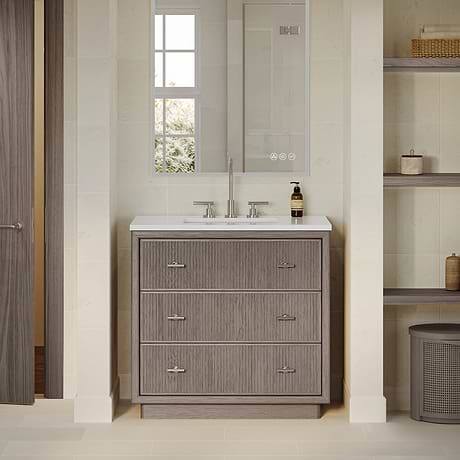 Rhett Steel Oak 36" Single Vanity with White Quartz Top by TileBar Studio Vanities