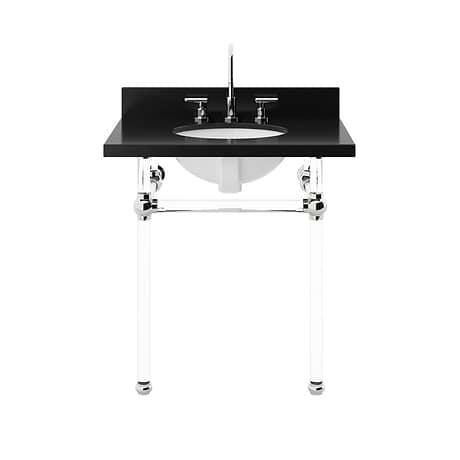 Elinor Polished Nickel 30" Single Console with Black Granite Top Oval Sink and Backsplash