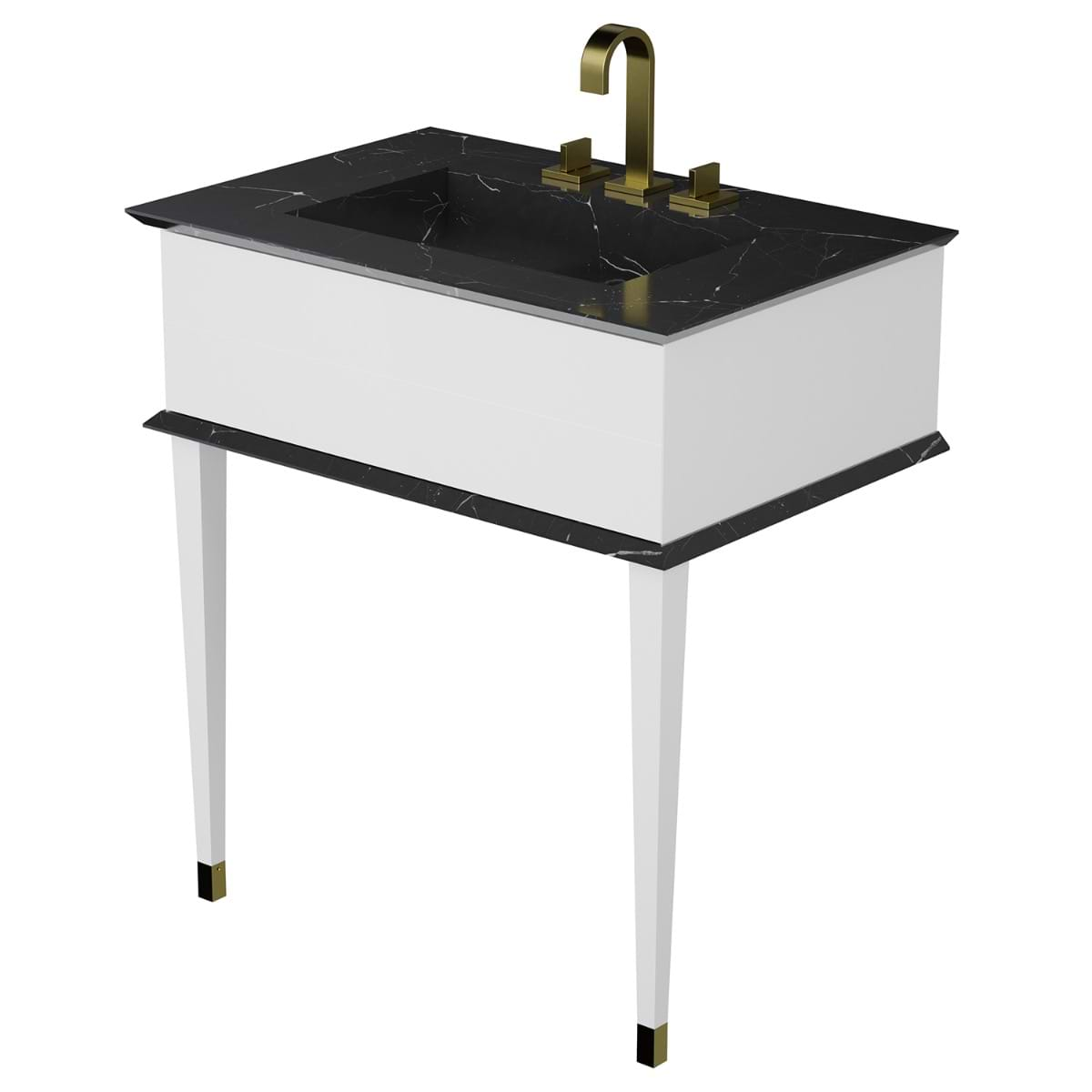 Classic Nero Marquina 30" White Vanity with Gold Accents 