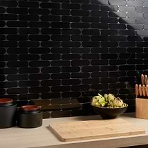 Norway Black Jade 2x6 Polished Marble and Lavastone Waterjet Mosaic Tile