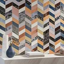 Elizabeth Sutton Meta Malibu Mixed Metallic 2x5 Chevron Glossy Glass Mosaic Tile