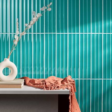 Colorplay Fluted Teal Green 4.5x18 3D Crackled Glossy Ceramic Tile