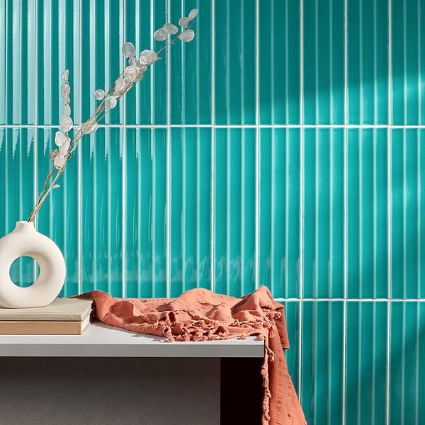 Colorplay Fluted Teal Green 4.5x18 3D Crackled Glossy Ceramic Tile