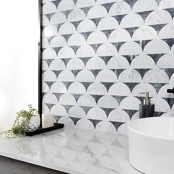 Moonrise Bardiglio Gray Polished Marble Waterjet Mosaic Tile