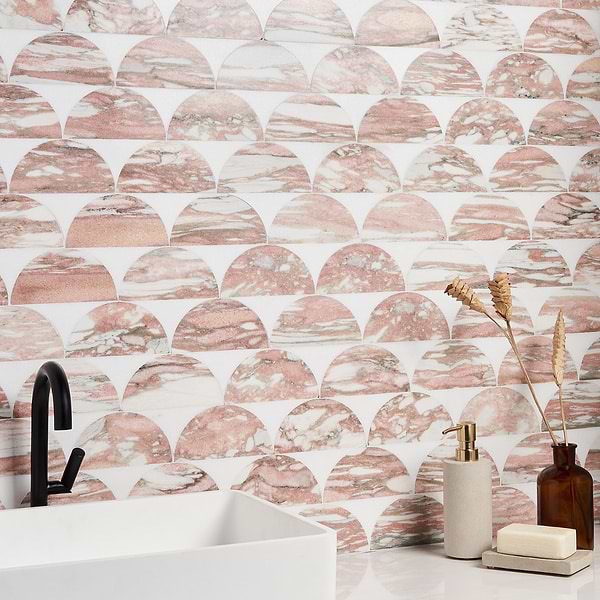 Moonrise Rosa Norvegia Pink Polished Marble Waterjet Mosaic Tile