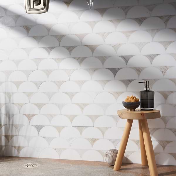 Moonrise Sabbia Beige Polished Marble Waterjet Mosaic Tile