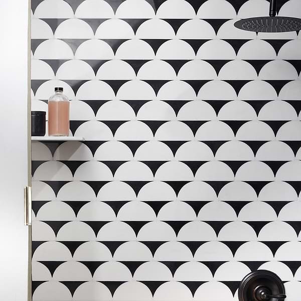 Moonrise Black Jade and White Thassos Polished Marble Waterjet Mosaic Tile