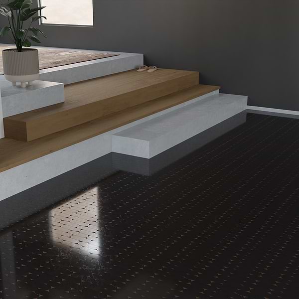 Norway Black Jade 2x6 Polished Marble and Lavastone Waterjet Mosaic Tile