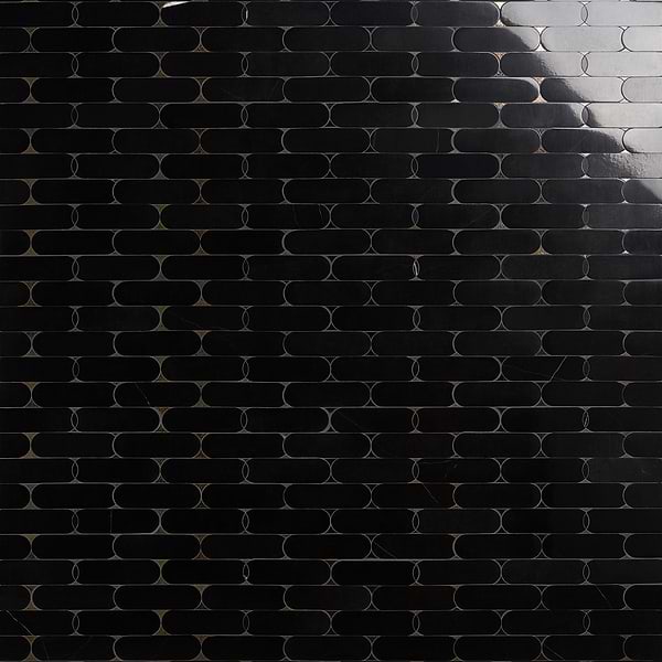 Norway Black Jade 2x6 Polished Marble and Lavastone Waterjet Mosaic Tile