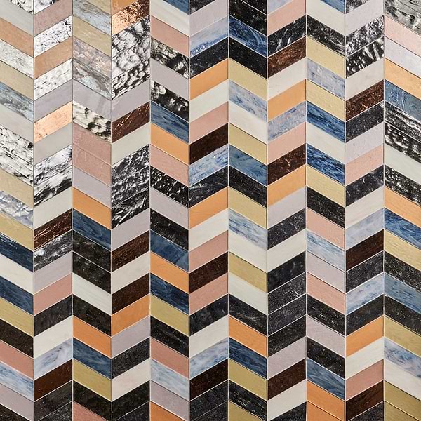Elizabeth Sutton Meta Malibu Mixed Metallic 2x5 Chevron Glossy Glass Mosaic Tile