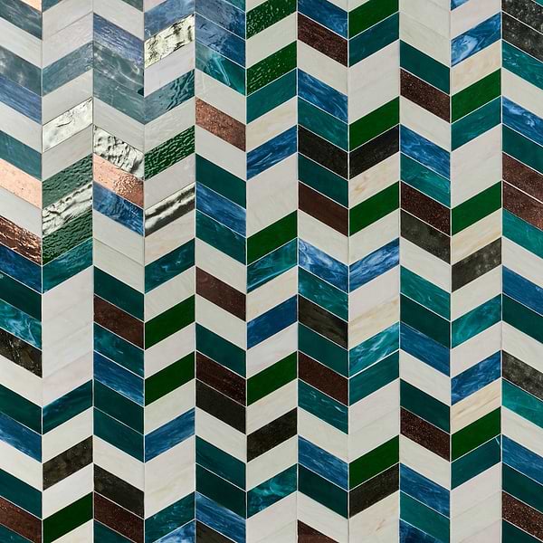 Elizabeth Sutton Meta Vermont Jade Green 2x5 Chevron Glossy Glass Mosaic Tile