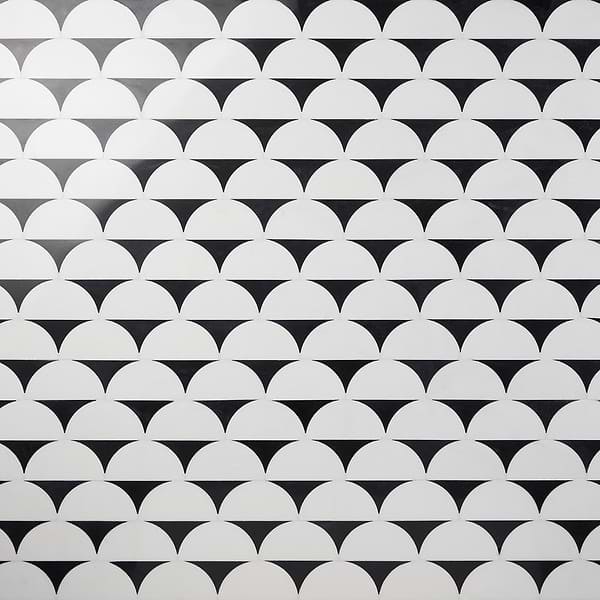 Moonrise Black Jade and White Thassos Polished Marble Waterjet Mosaic Tile
