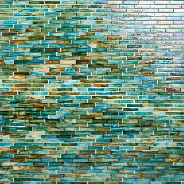 Artwave Lagoon Green Iridescent 1x4 Polished Glass Mosaic Tile