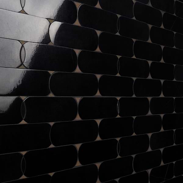 Norway Black Jade 2x6 Polished Marble and Lavastone Waterjet Mosaic Tile