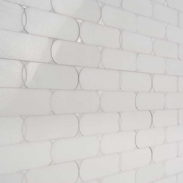 Norway White Thassos 2x6 Polished Marble and Pearl Waterjet Mosaic Tile