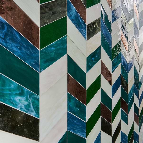 Elizabeth Sutton Meta Vermont Jade Green 2x5 Chevron Glossy Glass Mosaic Tile