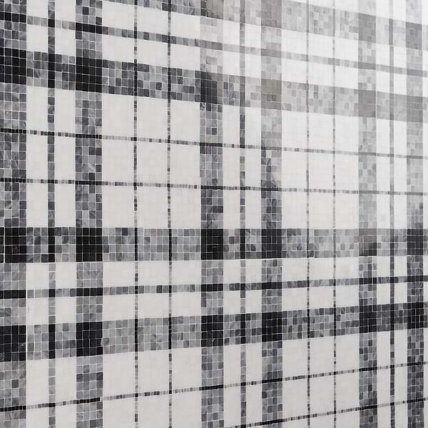 Microsaic Plaid Bardiglio Black & White Polished Marble Mosaic Tile