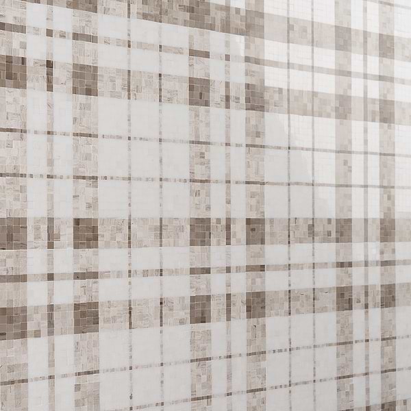 Microsaic Plaid Wooden Beige Polished Marble Mosaic Tile