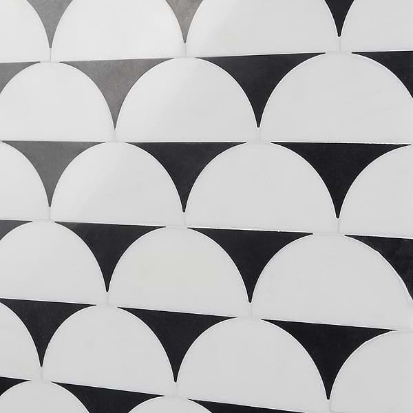 Moonrise Black Jade and White Thassos Polished Marble Waterjet Mosaic Tile