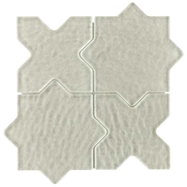 Behati White 4" Star Cross Polished Glass Mosaic Tile