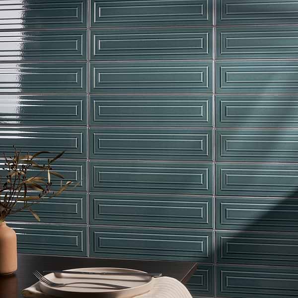 Colorplay Frame Emerald Green 4.5x18 3D Crackled Glossy Ceramic Tile