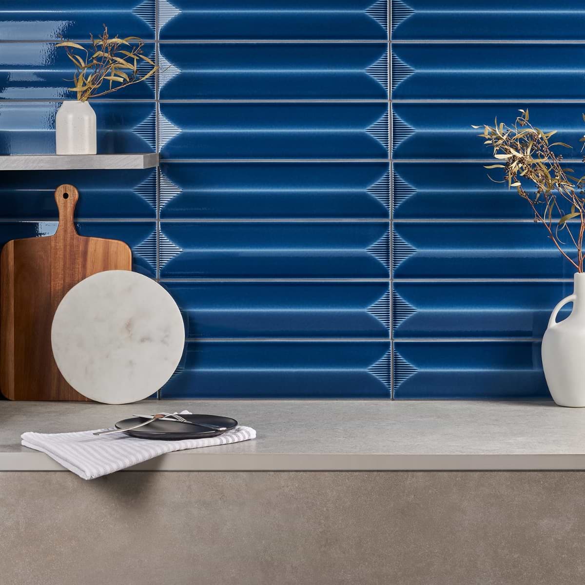 Colorplay Inflex Nautical Blue 4.5x18 3D Crackled Glossy Ceramic Tile; in Blue Ceramic; for Backsplash, Bathroom Wall, Kitchen Wall, Shower Wall, Wall Tile; in Style Ideas Contemporary, Traditional, Transitional; released 2025; new, trends