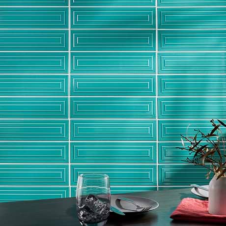 Colorplay Frame Teal Green 4.5x18 3D Crackled Glossy Ceramic Tile