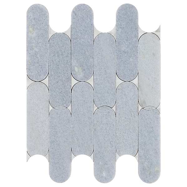 Norway Blue Celeste 2x6 Polished Marble and Pearl Waterjet Mosaic Tile