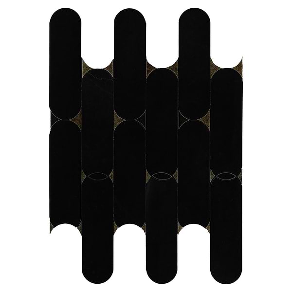 Norway Black Jade 2x6 Polished Marble and Lavastone Waterjet Mosaic Tile