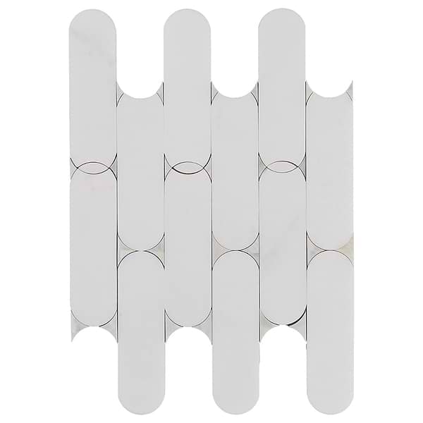 Norway White Thassos 2x6 Polished Marble and Pearl Waterjet Mosaic Tile