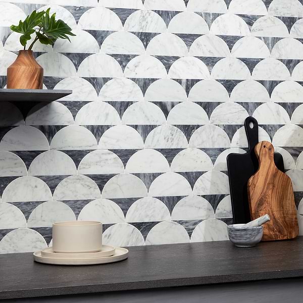 Moonrise Bardiglio Gray Polished Marble Waterjet Mosaic Tile