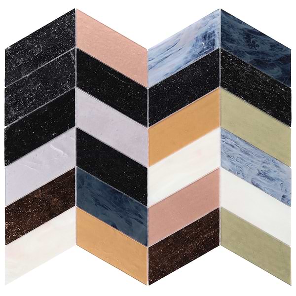 Elizabeth Sutton Meta Malibu Mixed Metallic 2x5 Chevron Glossy Glass Mosaic Tile