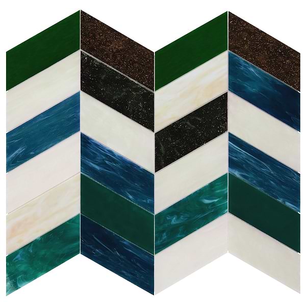 Elizabeth Sutton Meta Vermont Jade Green 2x5 Chevron Glossy Glass Mosaic Tile