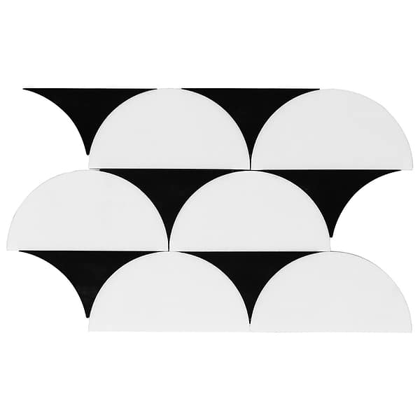 Moonrise Black Jade and White Thassos Polished Marble Waterjet Mosaic Tile