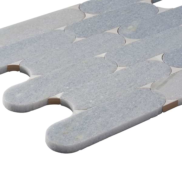 Norway Blue Celeste 2x6 Polished Marble and Pearl Waterjet Mosaic Tile