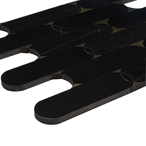 Norway Black Jade 2x6 Polished Marble and Lavastone Waterjet Mosaic Tile