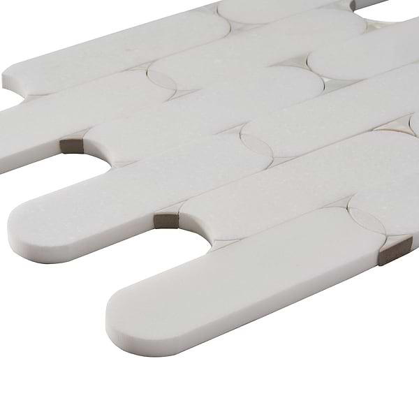 Norway White Thassos 2x6 Polished Marble and Pearl Waterjet Mosaic Tile