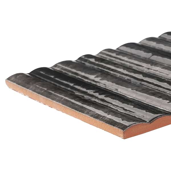 Curve Fluted Black 6x12 3D Glossy Ceramic Tile