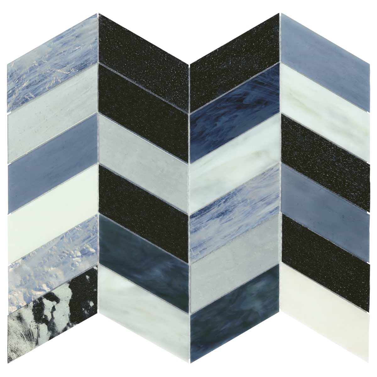 Elizabeth Sutton Meta Zanzibar Dark Silver 2x5 Chevron Glossy Glass Mosaic Tile