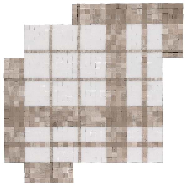 Microsaic Plaid Wooden Beige Polished Marble Mosaic Tile