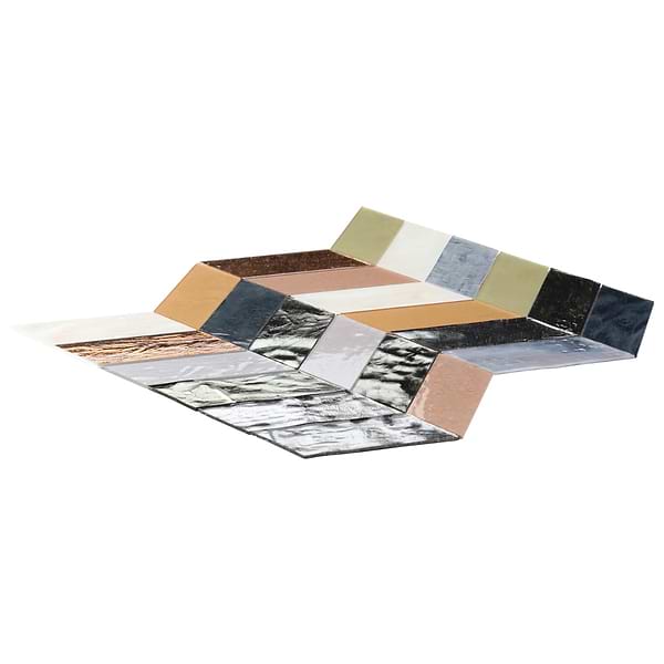 Elizabeth Sutton Meta Malibu Mixed Metallic 2x5 Chevron Glossy Glass Mosaic Tile