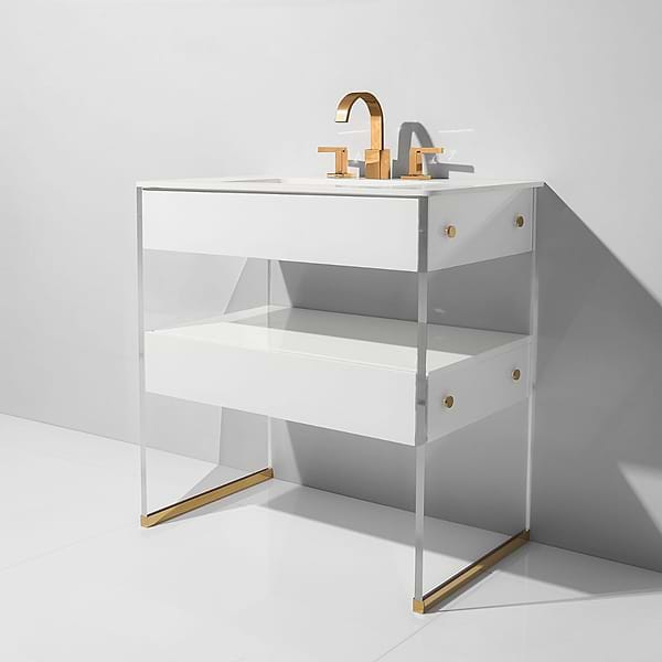 Lucite 36" White Gloss Vanity and Counter