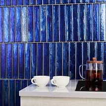 Komorebi Brick Athens Blue 2x12 Polished Glass Subway Tile