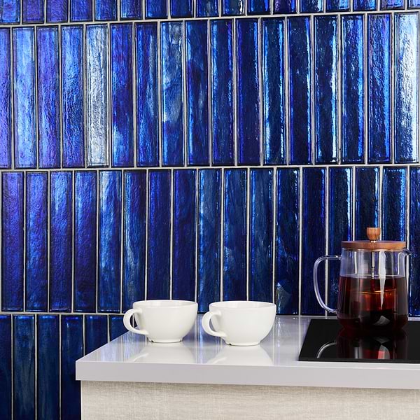 Komorebi Brick Athens Blue 2x12 Polished Glass Subway Tile
