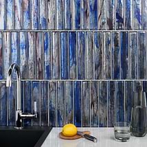 Komorebi Brick Bayou Blue 2x12 Polished Glass Subway Tile