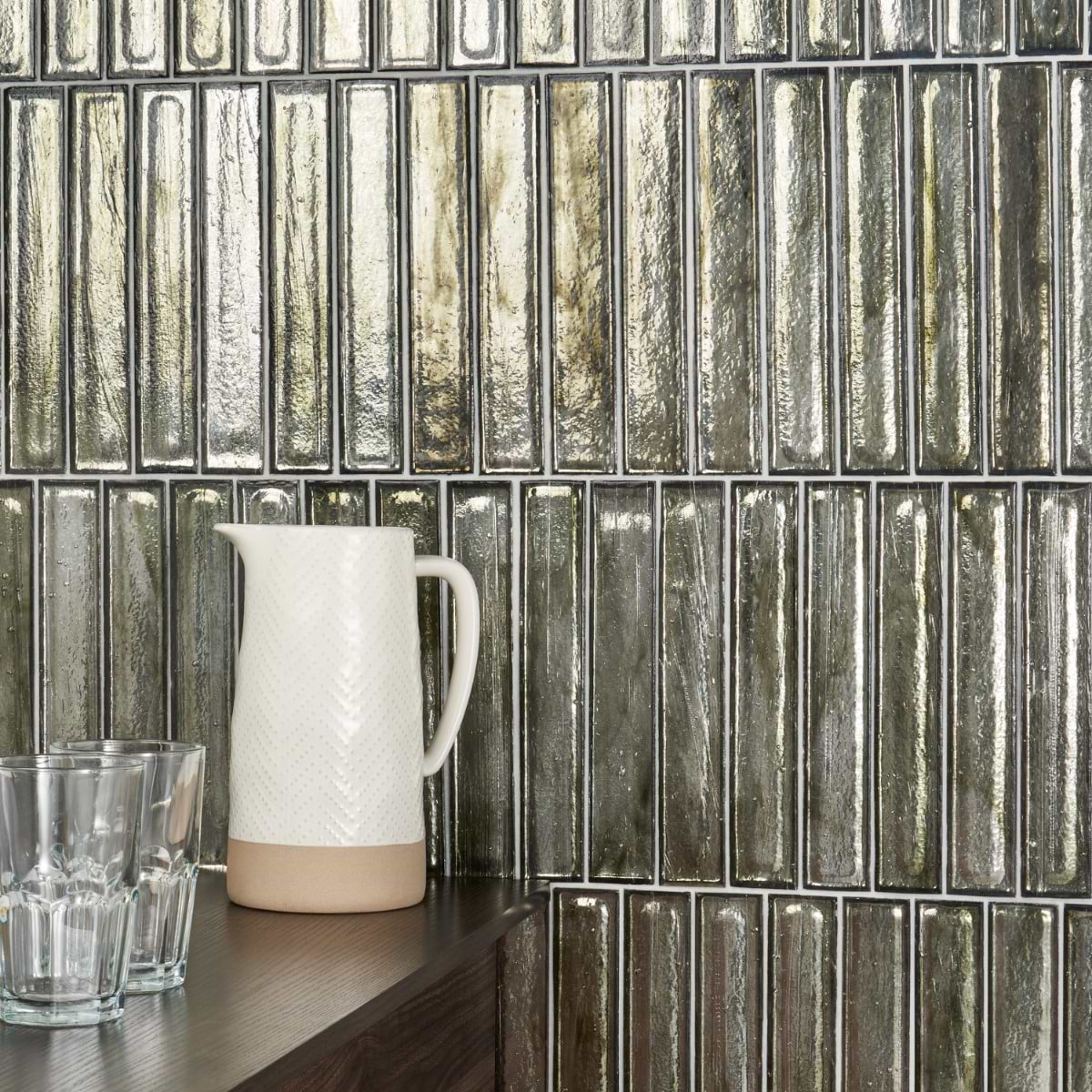 Shop Komorebi Brick Rainforest Dew Metallic 2x12 Polished Glass